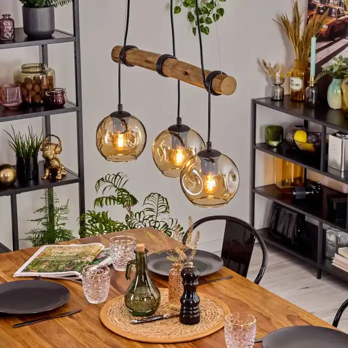 Ripoll Hanglamp, Kogellampje, Hanglamp Natuurlijke kleuren, Zwart, 3-lichts Betaalbaar