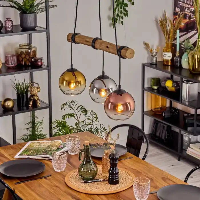 Koyoto Hanglamp, Kogellampje, Hanglamp Natuurlijke kleuren, Zwart, 3-lichts Betaalbaar