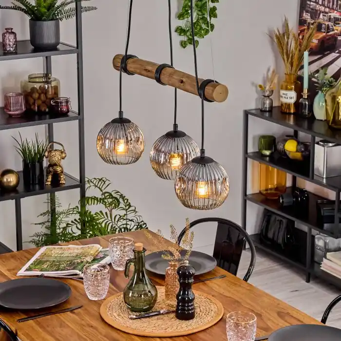 Ripoll Hanglamp, Kogellampje, Hanglamp Natuurlijke kleuren, Zwart, 3-lichts Favoriet