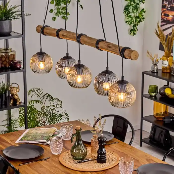 Nu Kopen Ripoll Hanglamp, Kogellampje, Hanglamp Natuurlijke kleuren, Zwart, 5-lichts