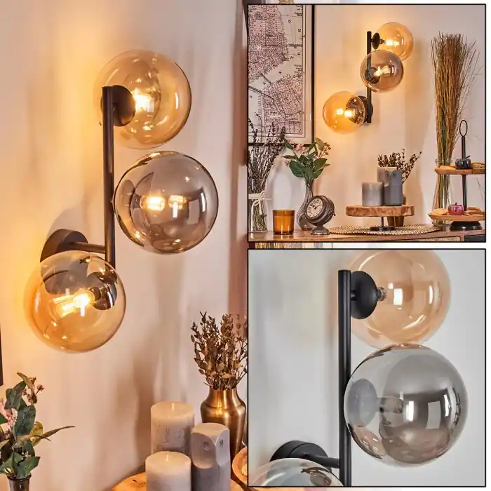 Chehalis Kogellampje, Wandlamp Amber, Rookkleurig, 3-lichts Meest Verkocht