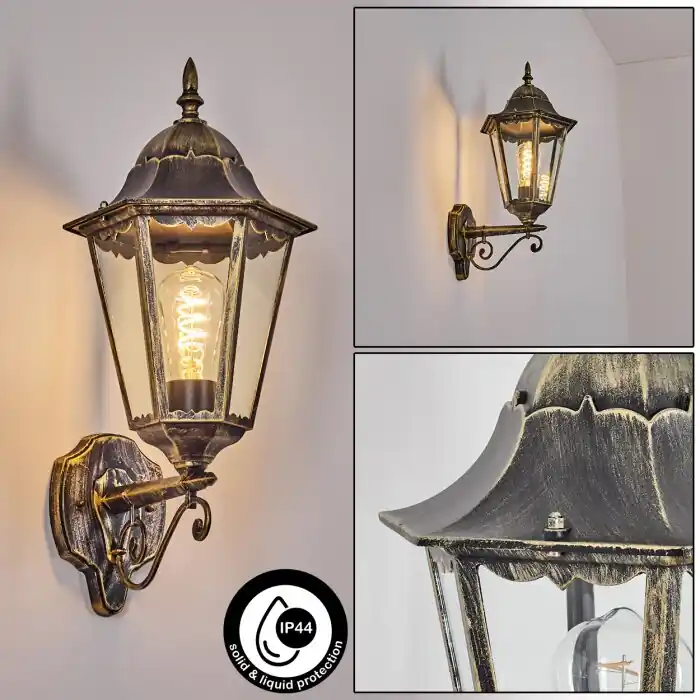 Hongkong Wandlamp voor buiten, Wandlamp Goud, Zwart, 1-licht Speciale Aanbieding