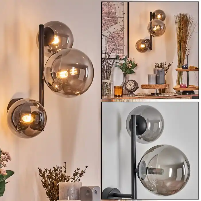 Beperkte Voorraad Chehalis Kogellampje, Wandlamp 23 cm Rookkleurig, 3-lichts
