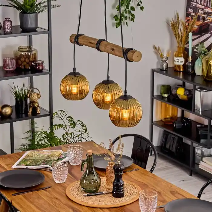 Koyoto Hanglamp, Kogellampje, Hanglamp Natuurlijke kleuren, Zwart, 3-lichts Gecertificeerd