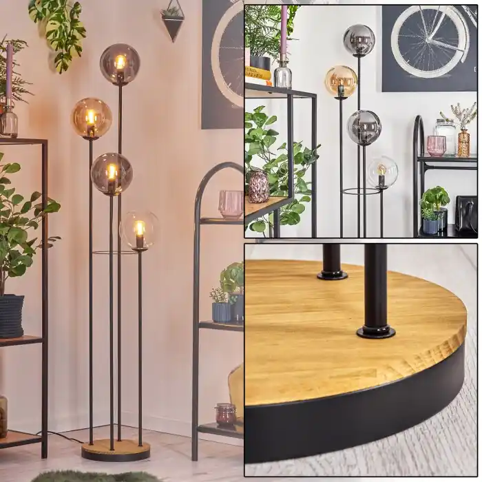 Betaalbaar Gastor Staande lamp 30 cm Hout donker, Zwart, 4-lichts