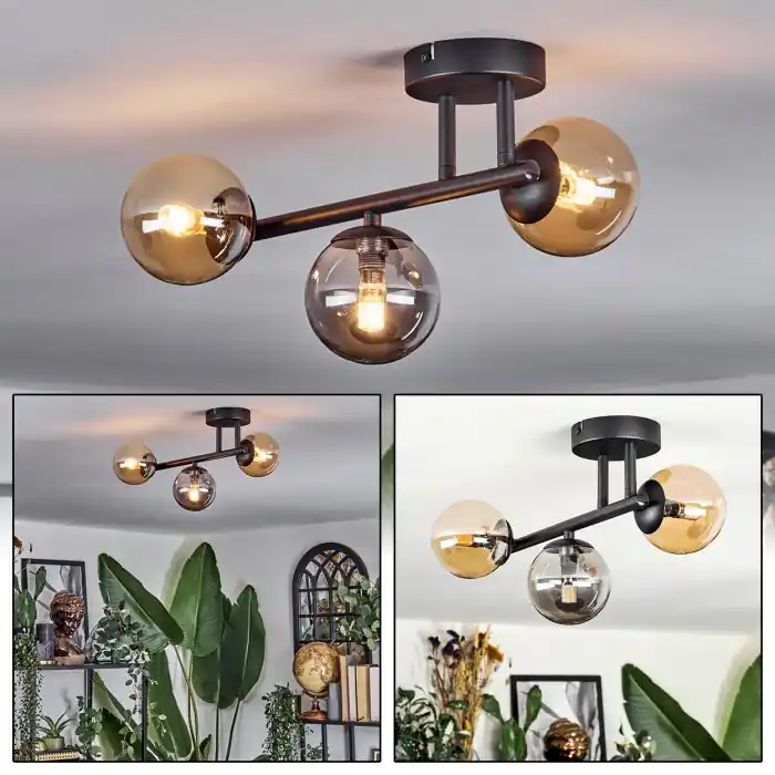 Chehalis Plafondlamp, Kogellampje Amber, Rookkleurig, 3-lichts Premium