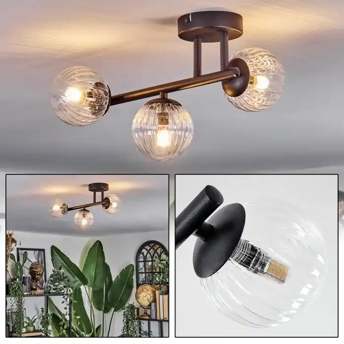 Chehalis Plafondlamp, Kogellampje Duidelijk, 3-lichts Lage Prijs