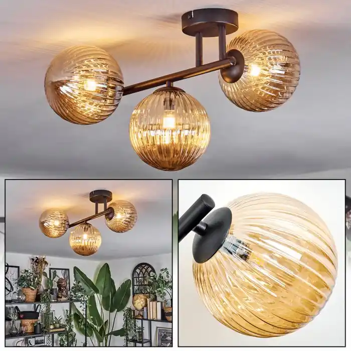 Chehalis Plafondlamp, Kogellampje Amber, 3-lichts Direct Verzonden