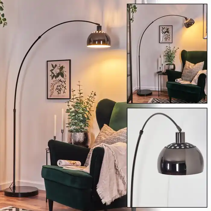 Baloca Staande lamp, Booglampen Chroom, Zwart, 1-licht Superprijs