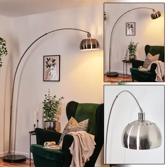 Baloca Staande lamp, Booglampen Nikkel mat, Zwart, 1-licht Gereduceerde Prijs