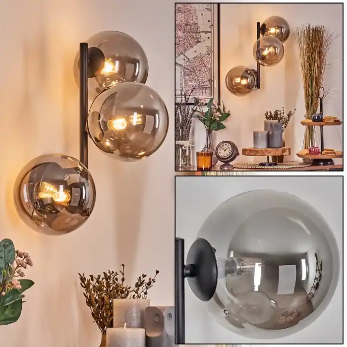 Chehalis Kogellampje, Wandlamp Rookkleurig, 3-lichts Beperkte Voorraad