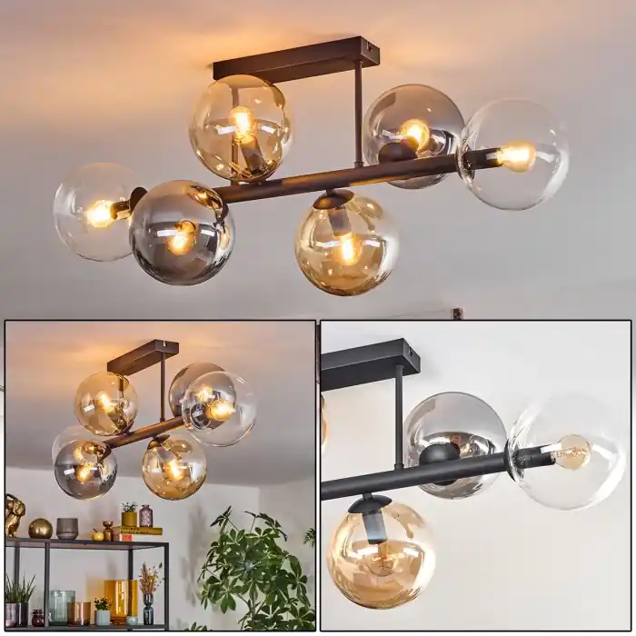 Betrouwbaar Gastor Plafondlamp, Kogellampje Amber, Duidelijk, Rookkleurig, 6-lichts