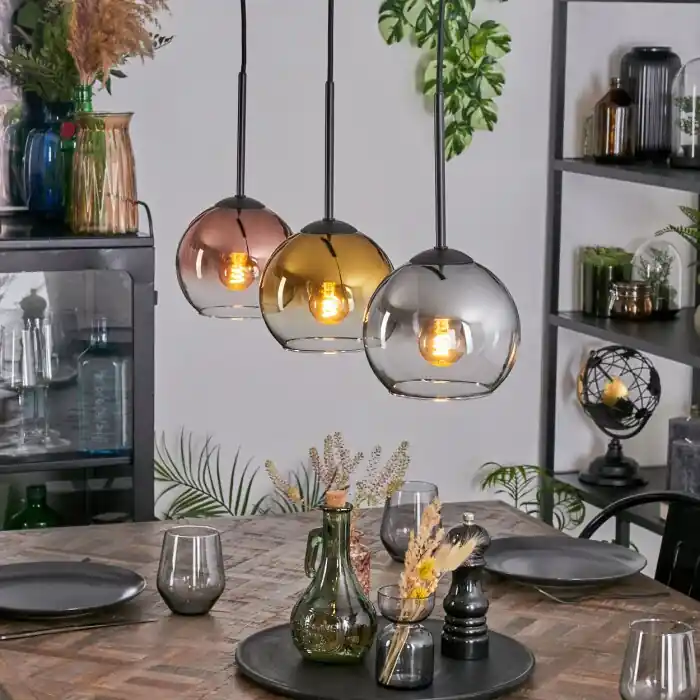 Koyoto Hanglamp, Kogellampje, Hanglamp Chroom, Goud, Duidelijk, Koperkleurig, Rookkleurig, 3-lichts Snelle Levering