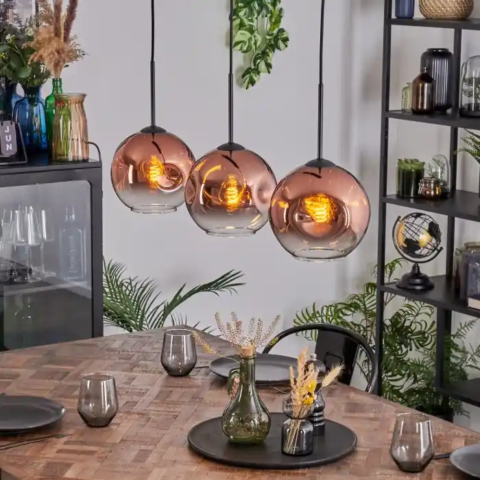 Hete Deal Ripoll Hanglamp, Kogellampje, Hanglamp Duidelijk, Koperkleurig, 3-lichts