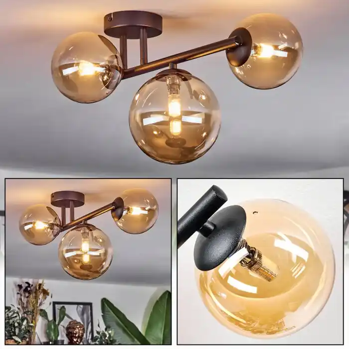 Beste Prijs Chehalis Plafondlamp, Kogellampje Amber, 3-lichts