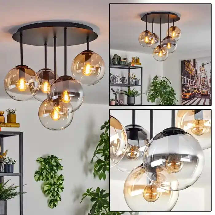 Gereduceerde Prijs Gastor Plafondlamp, Kogellampje 45 cm Amber, Duidelijk, Rookkleurig, 5-lichts