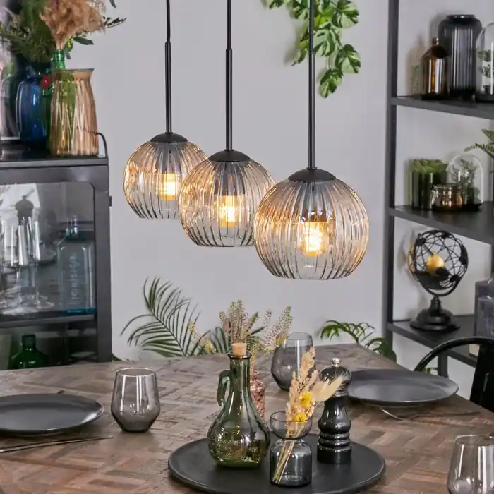 Direct Verzonden Ripoll Hanglamp, Kogellampje, Hanglamp Amber, Duidelijk, 3-lichts