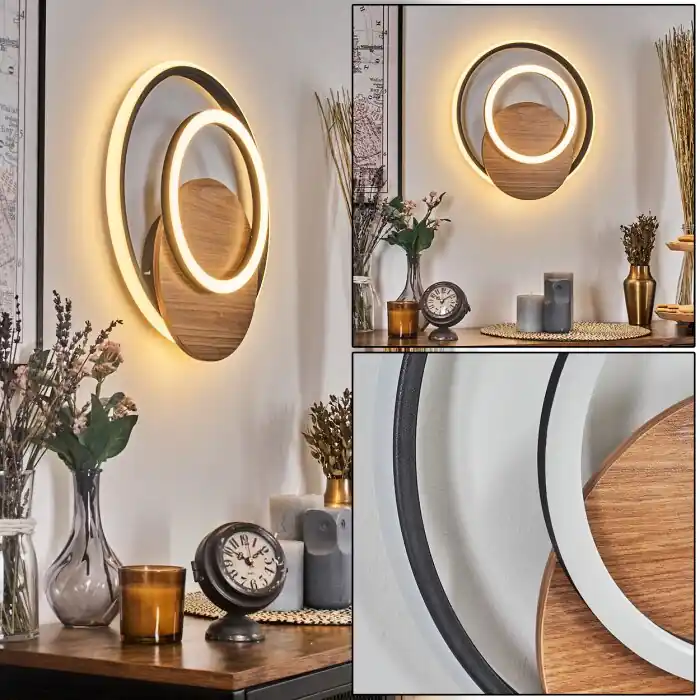 Gratis Retour Rapoila Wandlamp LED houtlook, Zwart, 1-licht