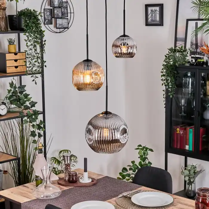 Ripoll Hanglamp, Kogellampje, Hanglamp, Cluster hanglamp Amber, Chroom, Rookkleurig, 3-lichts Beperkt Aanbod