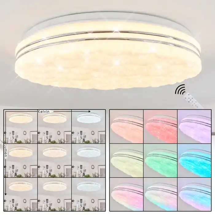 Savardeix Plafondlamp LED Chroom, Wit, 1-licht, Afstandsbediening, Kleurwisselaar Koopje