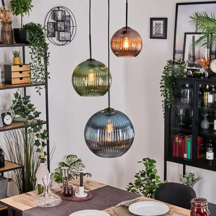 Koyoto Hanglamp, Kogellampje, Hanglamp, Cluster hanglamp Blauw, Groen, Koperkleurig, 3-lichts Koop Online