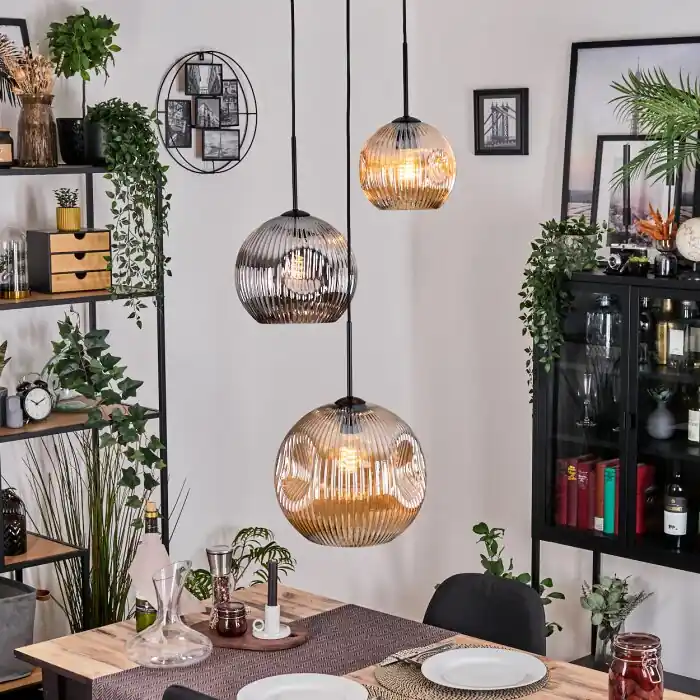 Ripoll Hanglamp, Kogellampje, Hanglamp, Cluster hanglamp Amber, Chroom, Rookkleurig, 3-lichts Snelle Levering