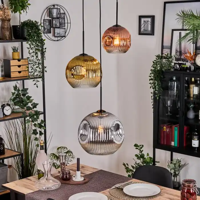 Hoge Kwaliteit Ripoll Hanglamp, Kogellampje, Hanglamp, Cluster hanglamp Chroom, Goud, Duidelijk, Koperkleurig, Rookkleurig, 3-lichts