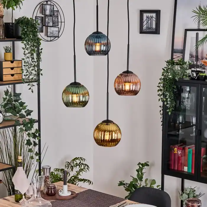 Alleen Vandaag Koyoto Hanglamp, Kogellampje, Hanglamp 35 cm Blauw, Goud, Groen, Koperkleurig, 4-lichts