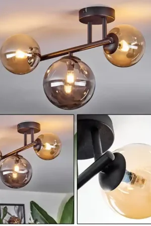 Actieprijs Chehalis Plafondlamp, Kogellampje Amber, Rookkleurig, 3-lichts