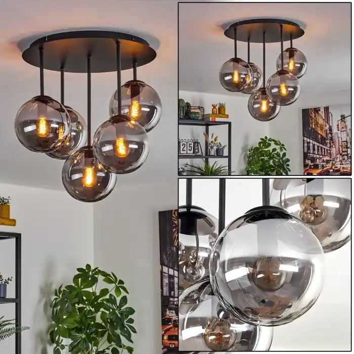 Gastor Plafondlamp, Kogellampje 45 cm Rookkleurig, 5-lichts Premium