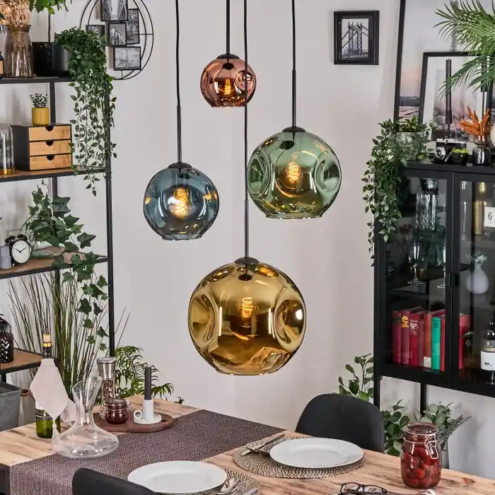 Superprijs Ripoll Hanglamp, Kogellampje, Cluster hanglamp Blauw, Goud, Groen, Koperkleurig, 4-lichts