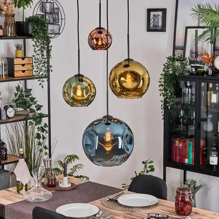 Speciale Aanbieding Ripoll Hanglamp, Kogellampje, Cluster hanglamp Blauw, Goud, Groen, Koperkleurig, 4-lichts