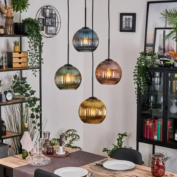 Veilige Betaling Koyoto Hanglamp, Kogellampje, Cluster hanglamp 35 cm Blauw, Goud, Groen, Koperkleurig, 4-lichts