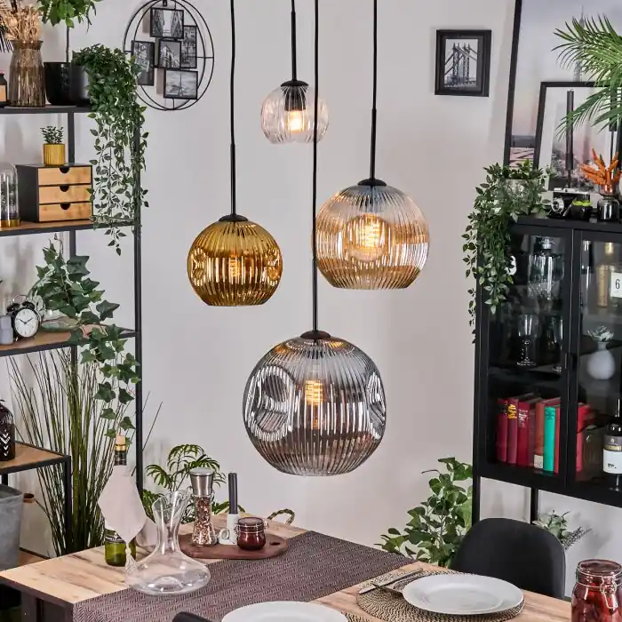 Ripoll Hanglamp, Kogellampje, Cluster hanglamp Amber, Goud, Duidelijk, Rookkleurig, 4-lichts Gecertificeerd