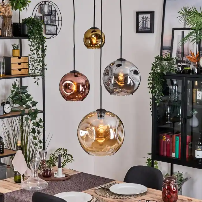 Betaalbaar Ripoll Hanglamp, Kogellampje, Cluster hanglamp Amber, Goud, Koperkleurig, Rookkleurig, 4-lichts