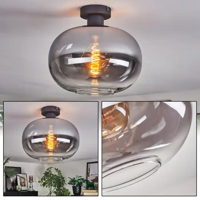 Apedo Plafondlamp, Kogellampje Duidelijk, Rookkleurig, 1-licht Shop Nu