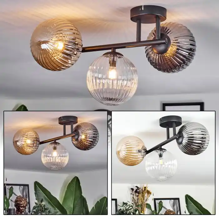 Chehalis Plafondlamp, Kogellampje Amber, Duidelijk, Rookkleurig, 3-lichts Betrouwbaar