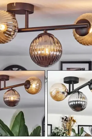 Aanbieding Chehalis Plafondlamp, Kogellampje Amber, Rookkleurig, 3-lichts