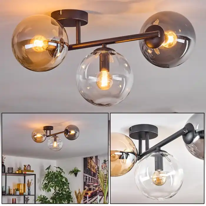Gastor Plafondlamp, Kogellampje Amber, Duidelijk, Rookkleurig, 3-lichts Goedkoop