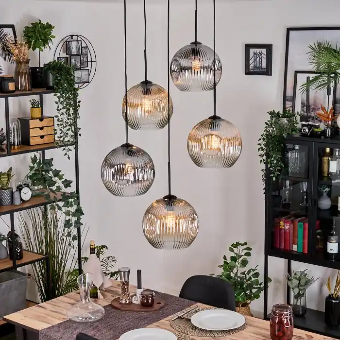 Ripoll Hanglamp, Kogellampje, Cluster hanglamp Amber, Duidelijk, Rookkleurig, 5-lichts Meest Verkocht