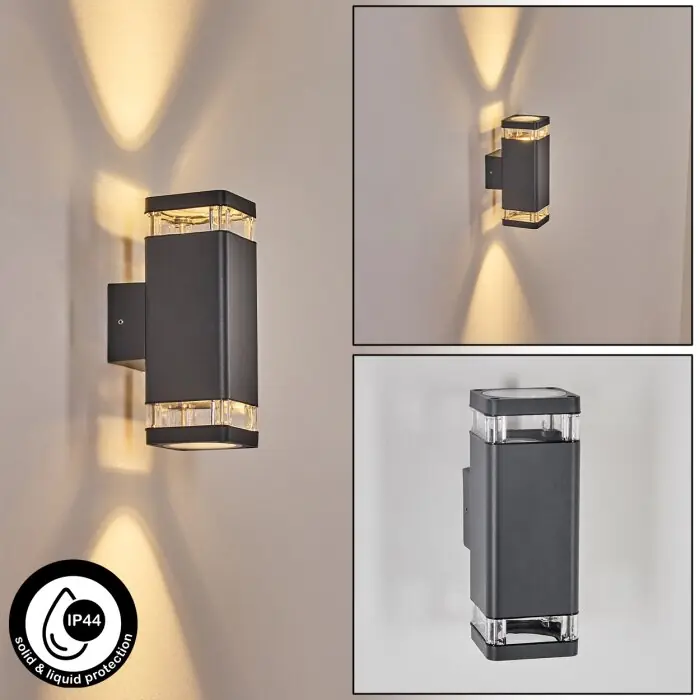 Tureby Wandlamp voor buiten, Wandlamp Antraciet, Transparant, Helder, 2-lichts Actieprijs