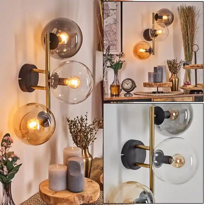 Voordeelprijs Gastor Kogellampje, Wandlamp Goud, Zwart, 3-lichts