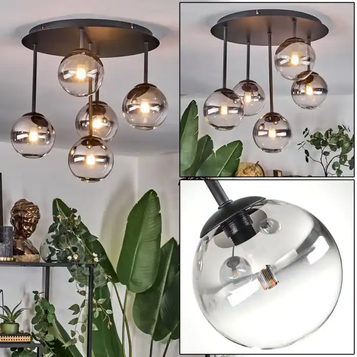 Seizoensaanbieding Chehalis Plafondlamp, Kogellampje Duidelijk, Rookkleurig, 5-lichts