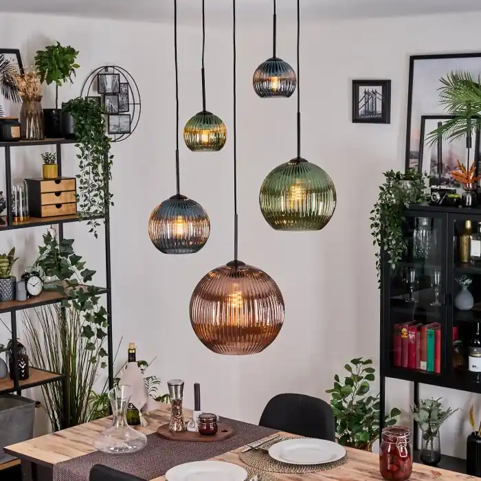 Gecertificeerd Koyoto Hanglamp, Kogellampje, Cluster hanglamp Blauw, Groen, Koperkleurig, 5-lichts