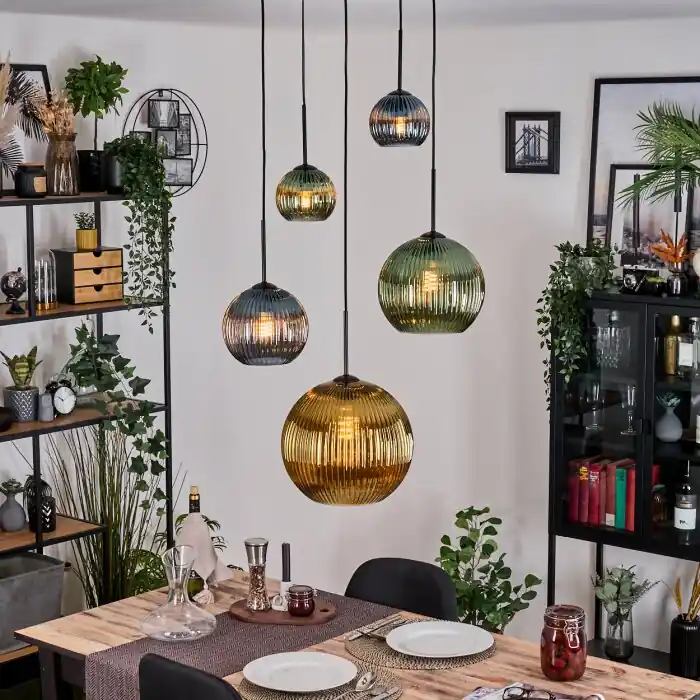 Actieprijs Koyoto Hanglamp, Kogellampje, Cluster hanglamp Blauw, Goud, Groen, 5-lichts