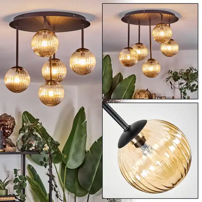 Chehalis Plafondlamp, Kogellampje Amber, 5-lichts Snelle Levering