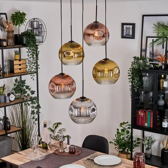 Koyoto Hanglamp, Kogellampje, Cluster hanglamp Chroom, Goud, Duidelijk, Koperkleurig, Rookkleurig, 5-lichts Actieprijs