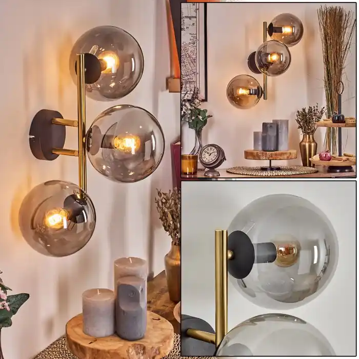 Gastor Kogellampje, Wandlamp 42 cm Goud, Zwart, 3-lichts Weekendaanbieding