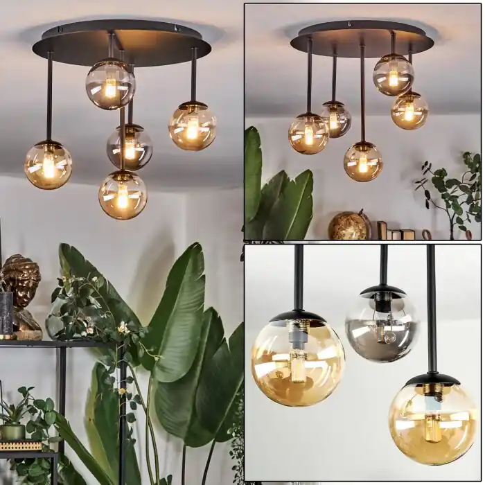 Beperkt Aanbod Chehalis Plafondlamp, Kogellampje 39.5 cm Amber, Rookkleurig, 5-lichts