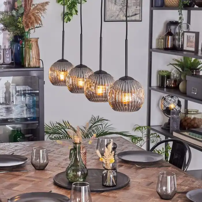 Ripoll Hanglamp, Kogellampje, Hanglamp Rookkleurig, 4-lichts Express Levering
